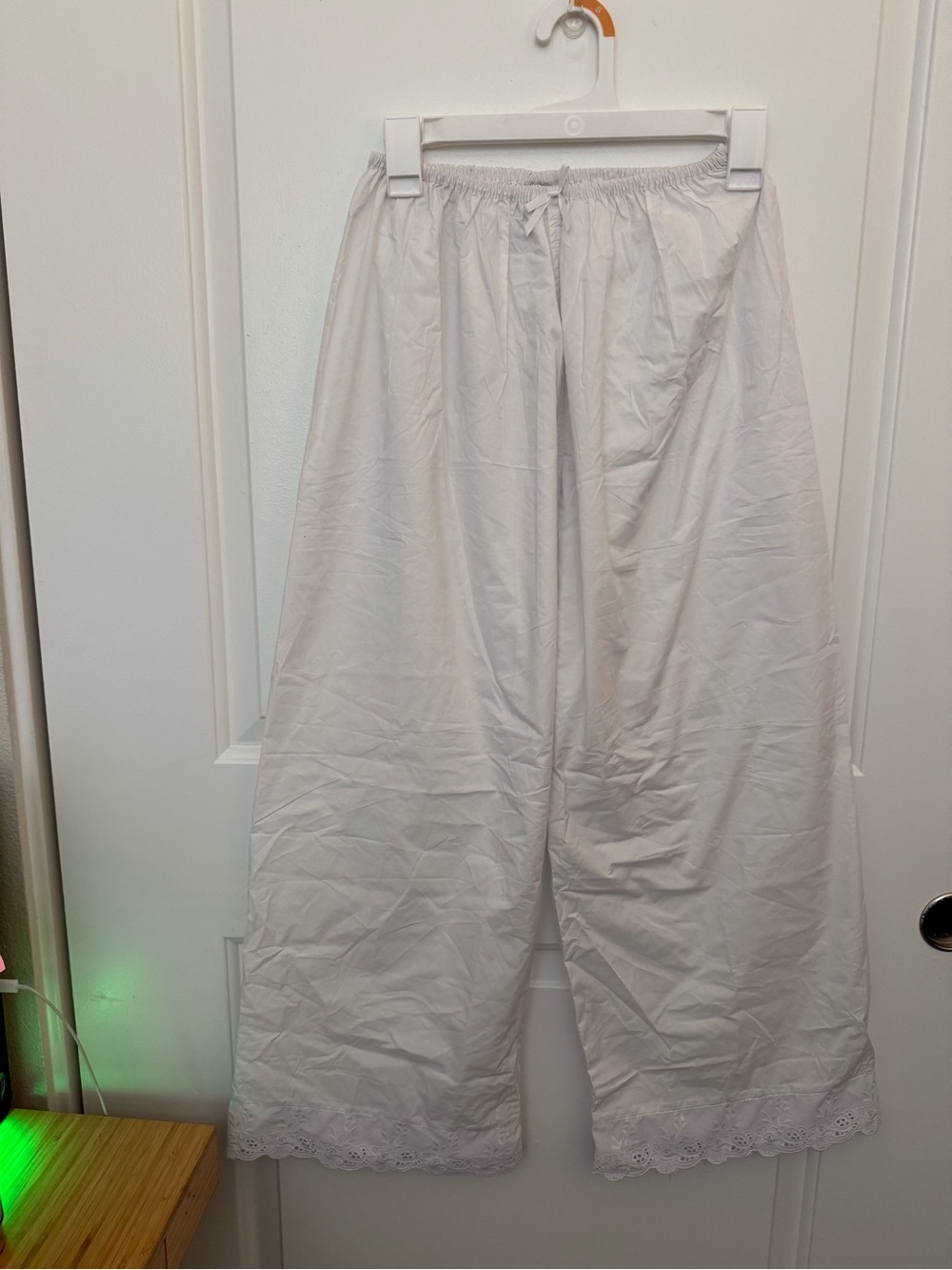 Lane Way The Label White Cotton Eyelet Lace Wide Leg Pants XS